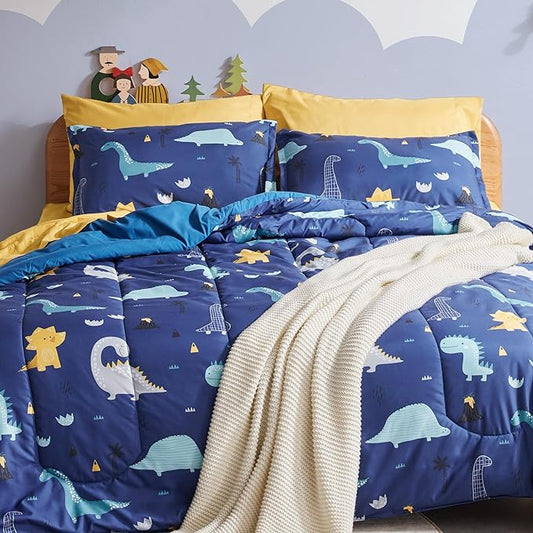 SLEEP ZONE Kids Bedding Full/Queen Comforter Set - Cute Printed for Boys, Girls, Teens, Super Soft, Fade Resistant, Dino Family, Full/Queen - LeafyLoom