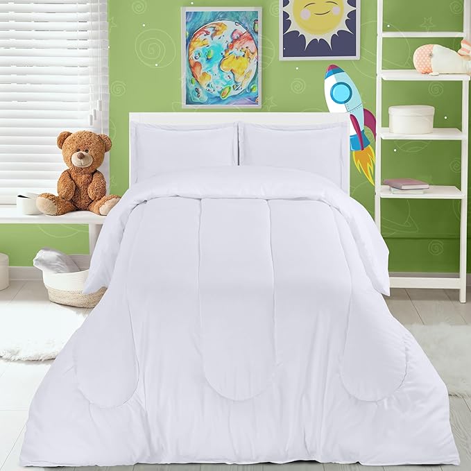 Utopia Bedding All Season White Comforter Set with 2 Pillow Cases, 3 Piece Soft Brushed Microfiber Kids Bedding Set for Boys/Girls, Machine Washable (Twin) - LeafyLoom