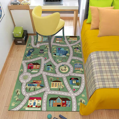 Analog ABC Kids Rug Playroom Car Rug Play Mat City Life Road Rug for Cars Fun City Map for Carpet for Bedroom Boys (47 * 70 inches, Charming Township) - LeafyLoom