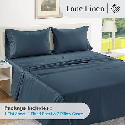 LANE LINEN Luxury 100% Egyptian Cotton Bed Sheets - 1000 Thread Count 4-Piece Full Set Long Staple Bedding Sateen Weave Hotel Fits Upto 17" Mattress Dark Denim - LeafyLoom