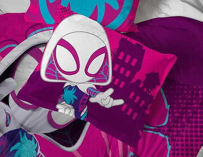 Marvel Spidey & His Amazing Friends Ghost Spider Gwen 4 Piece Toddler Bed Set - Bedding includes Comforter & Sheet Set - Super Soft Fade Resistant Microfiber - LeafyLoom