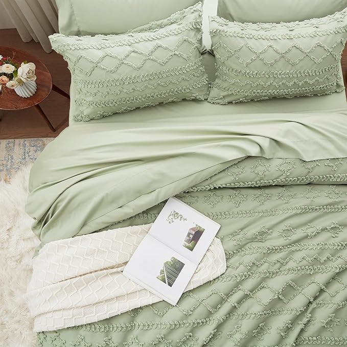 Anluoer Twin Comforter Set 5 Pieces, Sage Green Tufted Bed in a Bag with comforters and sheets, All Season Bedding Sets with 1 Comforter, 1 PillowShams, 1 Pillowcases, 1 Flat Sheet, 1 Fitted Sheet - LeafyLoom