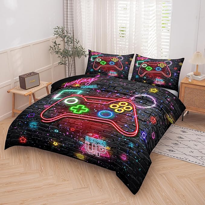 Boys Bedding Sets Twin Size, Gaming Comforter Sets for Boys, Boys Twin Comforter Set, Teen Boy Gamer Bedding Set with 1 Pillowcase… - LeafyLoom