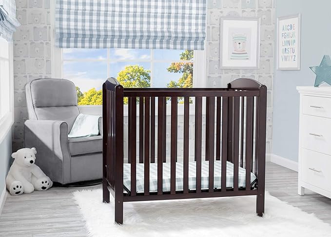 Delta Children Emery Mini Convertible Baby Crib with 2.75-inch Mattress, Dark Chocolate - LeafyLoom