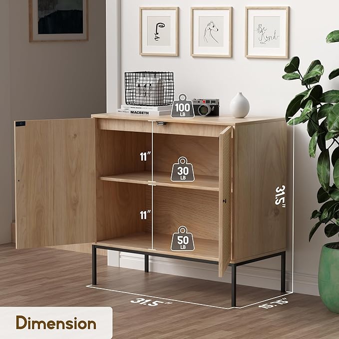 XIAO WEI Set of 3 Sideboard with Handmade Natural Rattan Doors, Rattan Cabinet Console Table Storage Cabinet Buffet Cabinet, for Kitchen, Living Room, Dining, Entryway, - LeafyLoom