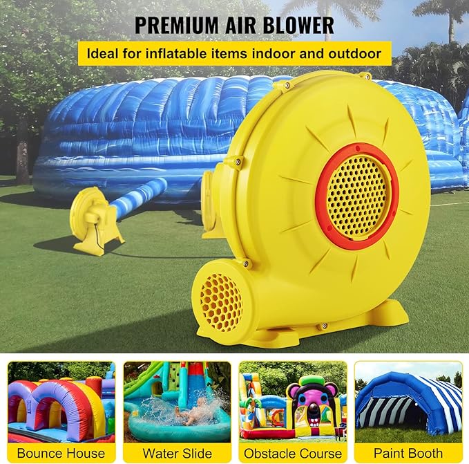 VEVOR Air Blower, 450W 0.6HP Inflatable Blower, Portable and Powerful Bounce House Blower, 1750Pa Commercial Air Blower Pump Fan, Used for Inflatable Bouncy Castle and Jump Slides, Yellow - LeafyLoom