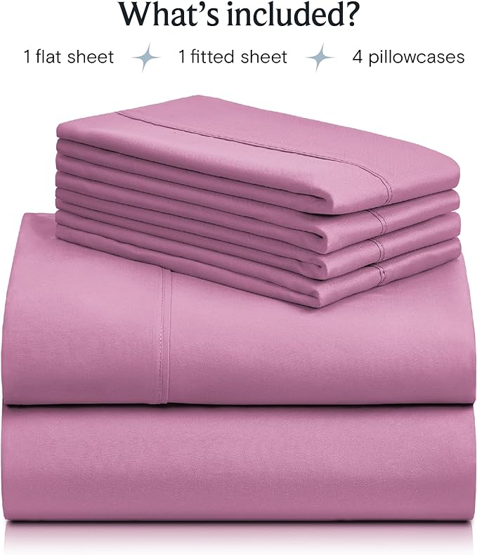 LuxClub 6 PC California King Sheet Set, Breathable Luxury Bed Sheets, Deep Pockets 18" Wrinkle Free Cooling Sheets Machine Washable Hotel Bedding Silky Soft - Light Plum Cal King - LeafyLoom