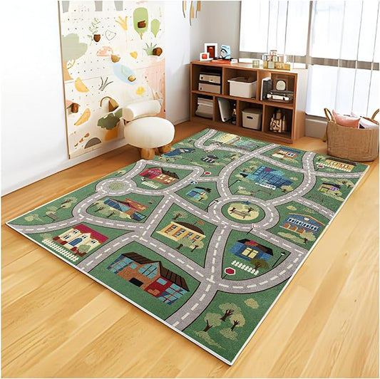 Analog ABC Kids Rug Playroom Car Rug Play Mat City Life Road Rug for Cars Fun City Map for Carpet for Bedroom Boys (39 * 59 inches, Charming Township) - LeafyLoom