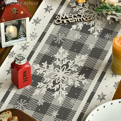 Artoid Mode Grey Buffalo Plaid Snowflakes Christmas Table Runner, Seasonal Winter Kitchen Dining Table Decoration for Home Party Decor 13x72 Inch ArtoidMode