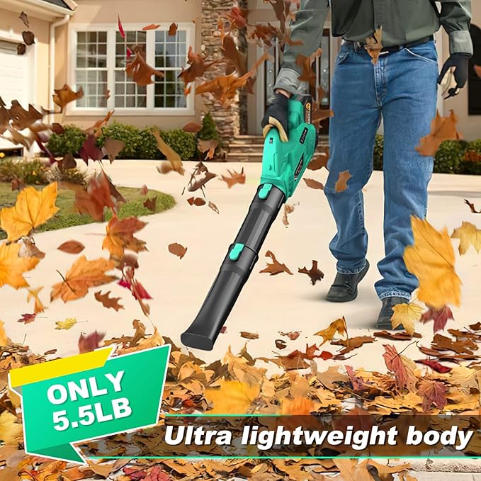 Leaf Blower - 320CFM 180MPH 21V Leaf Blower Cordless with 2 X 5.0 Ah Battery & Charger, Electric Leaf Blower Battery Powered Leaf Blower Lightweight for Snow Blowing & Lawn Care Yard Cleaning - LeafyLoom