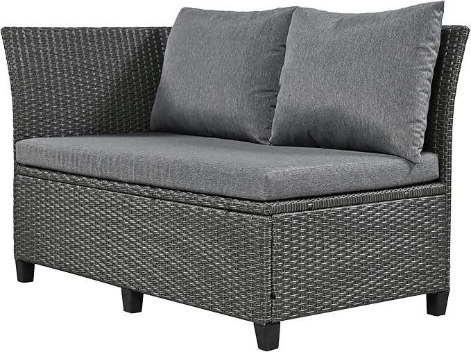 Merax Patio Furniture Sets Outdoor, All Weather Sectional PE Rattan Sofa with 2 Extendable Side, Dining Table and Bench, 5-Piece, Grey - LeafyLoom