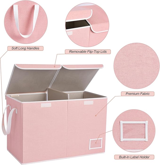 StorageWorks Toy Storage Organizer with Flip-Top Lids, Toy Bins for Living Room, Nursery Room, Playroom, Large Toy Box for Kids, Pink, 24 ¾"L x 13" W x 16" H - LeafyLoom