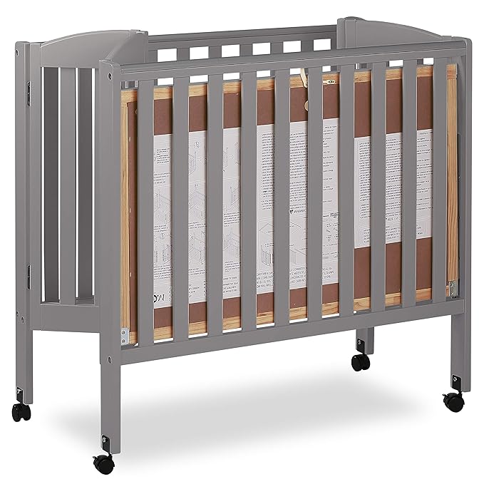 3 in 1 Portable Folding Stationary Side Crib in Steel Grey, Greenguard Gold Certified, Safety Wheels with Locking Casters, Convertible, 3 Mattress Heights - LeafyLoom