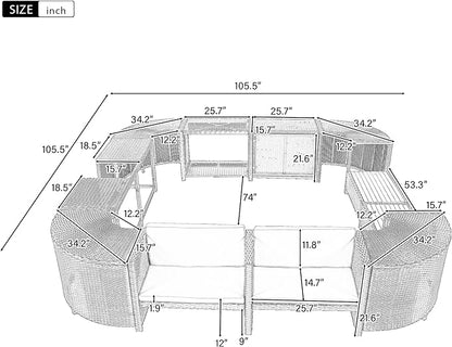 Outdoor Spa Surround Set Patio Furniture with Storage Space, Wood Seatings and Waterproof Cushions, Quadrilateral Rattan Sectional Sofa, for Backyard Deck Poolside, Onesize, Beige - LeafyLoom