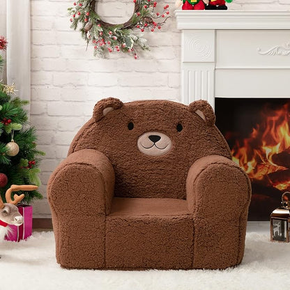 ALIMORDEN Kids Ultra-Soft Snuggle Foam Filled Chair, Toddler Cuddly Sherpa Sofa for Boys and Girls, Large Size Chair Better Support More Comfortable Experience, Caramel Bear - LeafyLoom