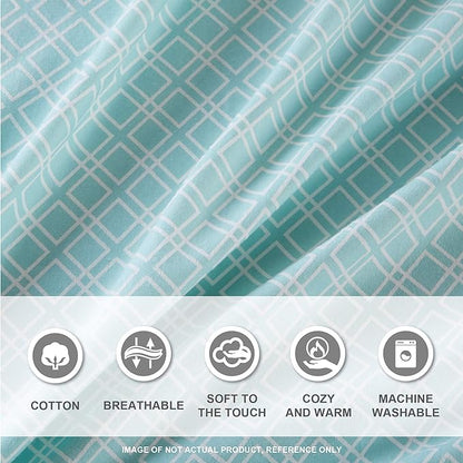 Comfort Spaces Cotton Flannel Breathable Warm Deep Pocket Sheets with Pillow Case Bedding, Full, Aqua Geo 4 Piece - LeafyLoom