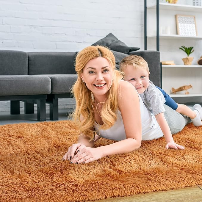 Merelax Soft Shaggy Rug for Kids Bedroom Oval 2.6'x5.3' Khaki Plush Fluffy Carpet for Living Room, Furry Carpet for Teen Girls Room, Anti-skid Fuzzy Comfy Rug for Nursery Decor Cute Baby Play Mat - LeafyLoom