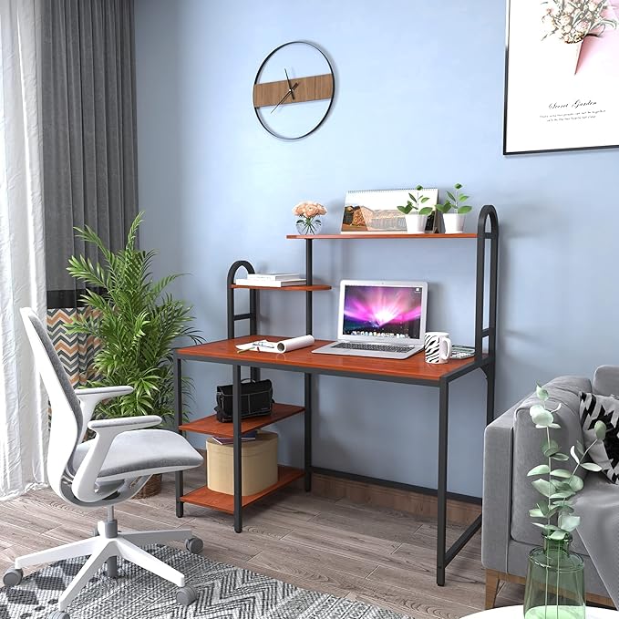 Anivia Computer Desk with Hutch and Shelves, 47'' Home Office Desk with Adjustable Bookshelves, Writing Desk PC Study Table Workstation for Small Spaces - LeafyLoom