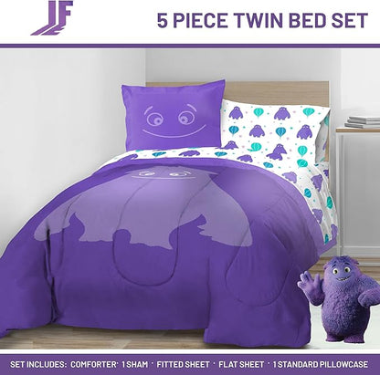 IF Imaginary Friends Twin Comforter Set - Purple 5 Piece Bed Set includes Sheet Set & Pillow Covers - Super Soft Kids Bedding Features Blue - LeafyLoom