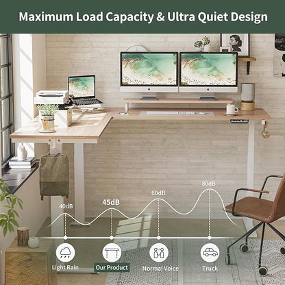 FEZIBO 75 Inches Triple Motor L Shaped Standing Desk Reversible, Electric Height Adjustable Corner Stand up Desk, Sit Stand Desk Computer Workstation, White Frame/Light Walnut Top - LeafyLoom