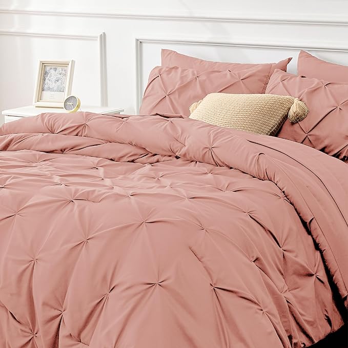 Bedsure Twin Comforter Set with Sheets - 5 Pieces Twin Bedding Sets, Twin Bed in a Bag with Comforter, Sheets, Pillowcase & Sham (Dusty Pink) - LeafyLoom