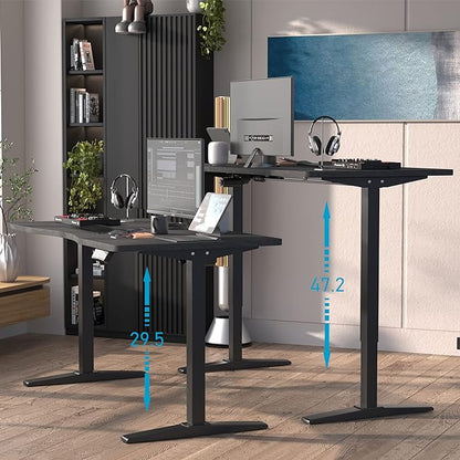 Monomi Height Adjustable Electric Standing Desk, 55 x 28 Inches Stand up Desk, Sit Stand Home Office Computer Desk(Black Frame+Marble Black Top) - LeafyLoom