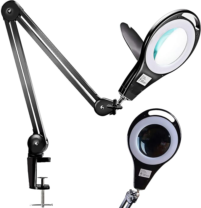 LED Magnifying Glass Desk Lamp for Close Work, Craft & Reading Table Light with Magnifier and Dust Cover 5 Inch Magnifier Glass Lens - Good for Reading, Arts & Crafts, and Close-up Tasks - LeafyLoom