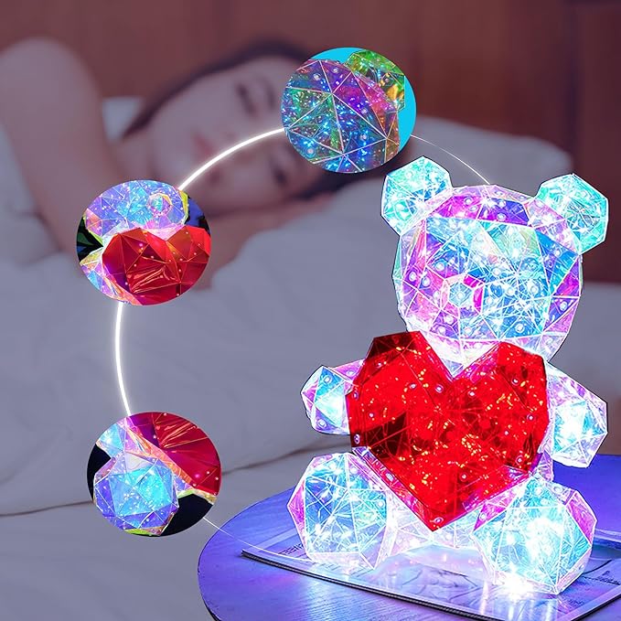 Glowing Teddy Bear Night Light LED Lights Up Bear Galaxy Bear Lamp for Girlfriend, Mom, Permanent Gift for Valentine's Day, Mother's Day, Anniversary and Birthday With Exquisite Transparent Gift Box - LeafyLoom