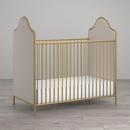 Little Seeds Piper Upholstered Metal Crib, Gold - LeafyLoom