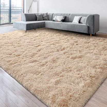 Super Soft Fluffy Shaggy Rugs for Living Room Bedroom, Fuzzy Plush Area Rugs for Girls Kids Room Nursery Home Decor, Furry Dorm Rug Cute Non-Slip Indoor Floor Carpet 4x6 Feet, Beige - LeafyLoom