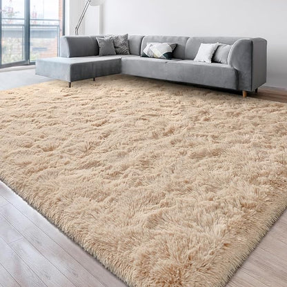 Super Soft Fluffy Shaggy Rugs for Living Room Bedroom, Fuzzy Plush Area Rugs for Girls Kids Room Nursery Home Decor, Furry Dorm Rug Cute Non-Slip Indoor Floor Carpet 5x8 Feet, Beige - LeafyLoom