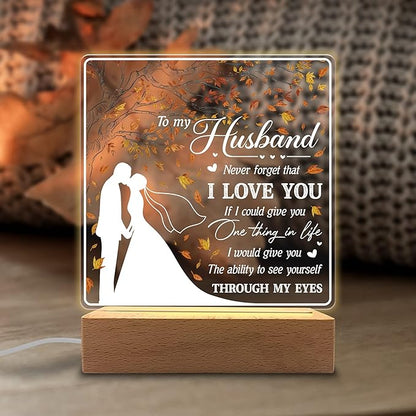 to My Husband I Love You Acrylic Night Light Gifts for Husband on Wedding, Anniversary, Valentine's Day, Christmas from Wife - LeafyLoom