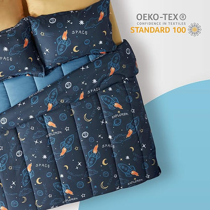 SLEEP ZONE Kids Bedding Twin Comforter Set - Super Soft & Cute Printed 2-Piece Comforter Set All Seasons for Boys, Girls, Fade Resistant, Machine Washable, Space Rocket - LeafyLoom