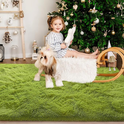 Super Soft Fluffy Shaggy Rugs for Living Room Bedroom, Fuzzy Plush Area Rugs for Girls Kids Room Nursery Home Decor, Furry Dorm Rug Cute Non-Slip Indoor Floor Carpet 4x5.9 Feet, Green - LeafyLoom