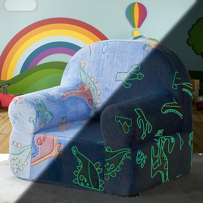 Toddler Chair Kids Plush Chair Kids Sofa Sherpa Kids Chairs, Toddler Couch Bean Bag Chairs for Kids Gaming Chair for Kids Glow in The Dark, Dinosaur - LeafyLoom