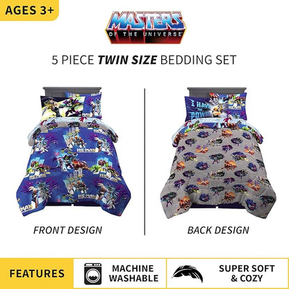 Franco Kids Bedding Super Soft Comforter and Sheet Set with Sham, 5 Piece Twin Size, He-Man and the Masters of the Universe - LeafyLoom