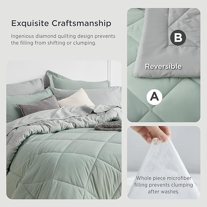 Bedsure Sage Green California King Comforter Set - 7 Pieces Reversible Bed Set Bed in a Bag California King with Comforters, Sheets, Pillowcases & Shams, California King Bedding Sets - LeafyLoom