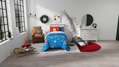 Franco Grinch by Dr. Seuss Holiday & Christmas Bedding Soft Comforter and Sheet Set with Sham, 5 Piece Twin Size, (Official Dr. Seuss Product) - LeafyLoom