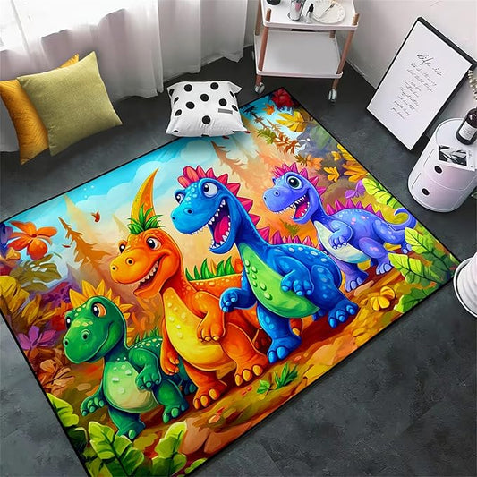 Dinosaur Rug for Boys Room - Colorful Cute Dino Rug for Room Kids Carpet for Bedroom Boys Bedroom Rug Cartoon Dinosaur Rug Cute Dinosaur Rugs for Boys Bedroom,3'×4' - LeafyLoom