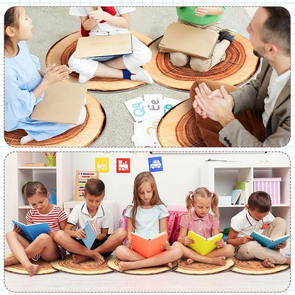 Shellwei 24 Pcs Kids Carpet Circle Seats 18 inch Print Pillow Circle Children's Mats Rug Mats Round Soft Floor Mat for Home School Classroom Story Time Group Activity Play Areas (Tree Stump) - LeafyLoom