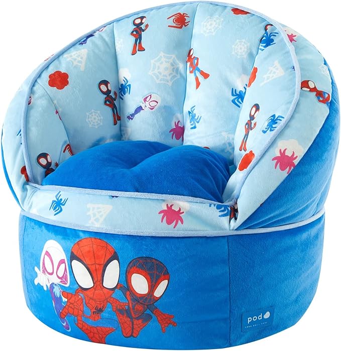 Idea Nuova Marvel Spidey and His Amazing Friends Blue Round Bean Bag Chair for Kids, Ages 3+, Large - LeafyLoom