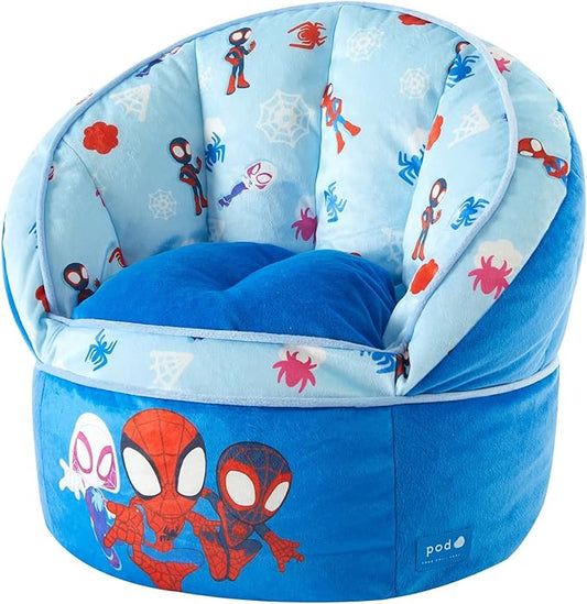 Idea Nuova Marvel Spidey and His Amazing Friends Blue Round Bean Bag Chair for Kids, Ages 3+, Large - LeafyLoom