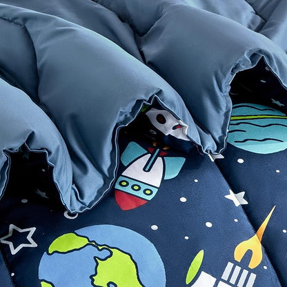 SLEEP ZONE Kids Twin Bedding Comforter Set - Super Cute & Soft Kids Bedding 5 Pieces Set with Comforter, Sheet, Pillowcase & Sham (Rocket Galaxy) - LeafyLoom