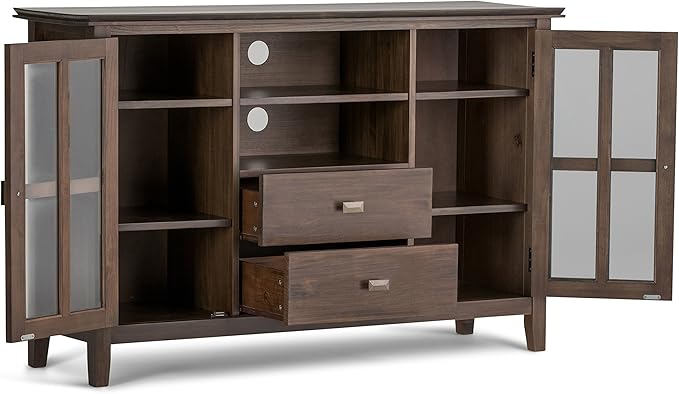 SIMPLIHOME Artisan SOLID WOOD 53 Inch Wide Transitional TV Media Stand in Natural Aged Brown for TVs up to 60 Inches, For the Living Room and Entertainment Center - LeafyLoom