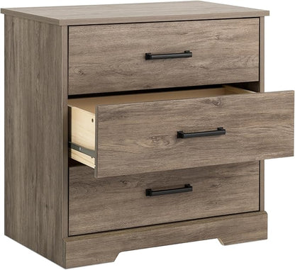 Prepac Three Drawer Nightstand, 16.25in x 27.5in x 26.75in, Rustic Brown - LeafyLoom