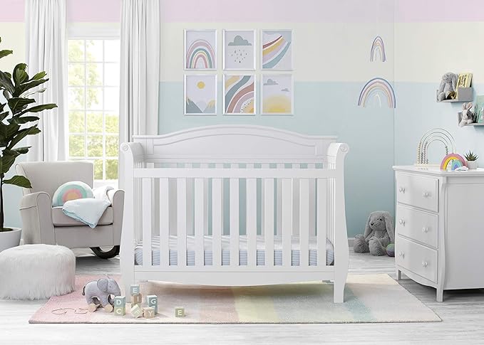 Delta Children Lancaster 4-in-1 Convertible Baby Crib, Bianca White - LeafyLoom