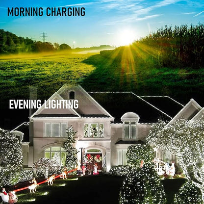 Dazzle Bright 2 Pack Total 400LED 132FT White Christmas Solar String Outdoor Lights, Solar Powered with 8 Modes Waterproof Fairy Lights for Bedroom Patio Garden Tree Party Yard Decoration DazzleBright