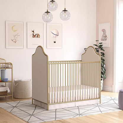 Little Seeds Piper Upholstered Metal Crib, Gold - LeafyLoom