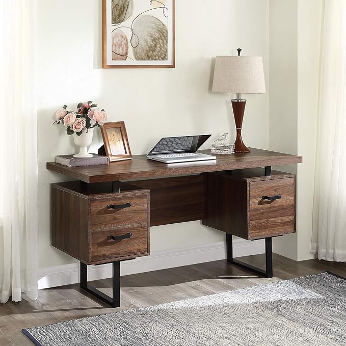 NicBex Laik-DW-00005-DX Desks, 59" W x 23.6" D x 30" H, Brown - LeafyLoom