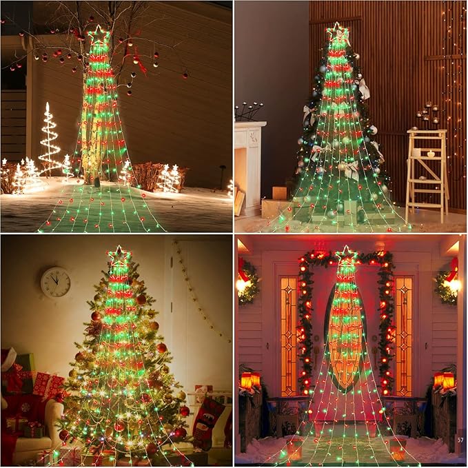 PUHONG Christmas Decoration Outdoor Star String Lights,320 LED Christmas Lights[8 Modes & Waterproof], Lighted Christmas Star for Halloween Xmas New Year Holiday (IronStar-Red+Green) PUHONG